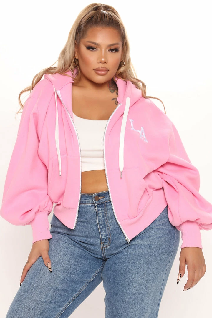 Fashion Nova Born And Raised LA Zip Up Hoodie - Pink Hoodies & Sweatshirts
