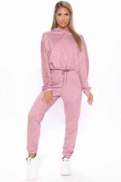 Fashion Nova Better Start Now Crop Hoodie And Jogger Set - Mauve Loungewear Pant Sets