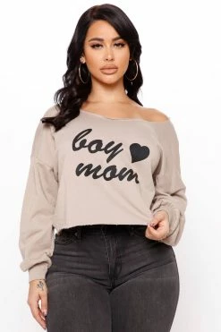 Fashion Nova Hoodies & Sweatshirts Boy Mom Off Shoulder Top - Coco