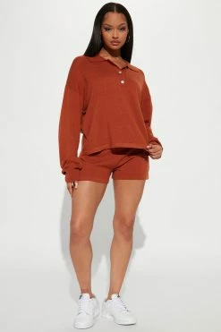 Fashion Nova Genesis Sweater Short Set - Rust