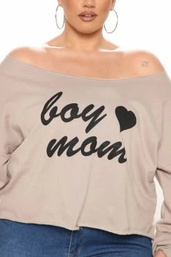 Fashion Nova Hoodies & Sweatshirts Boy Mom Off Shoulder Top - Coco