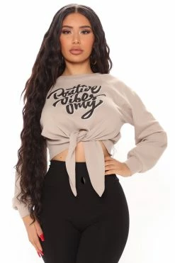 Fashion Nova Hoodies & Sweatshirts Gotta Keep The Vibes Cropped Sweatshirt - Coco