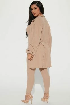 Fashion Nova Easy Weekend 3 Piece Legging Set - Taupe Loungewear Pant Sets