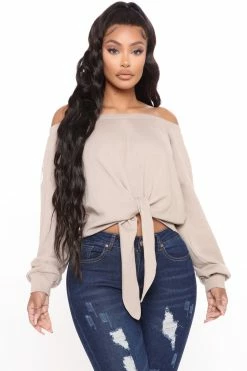Fashion Nova Hoodies & Sweatshirts Too Blessed To Stress Cropped Sweatshirt - Mocha