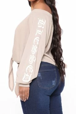Fashion Nova Hoodies & Sweatshirts Too Blessed To Stress Cropped Sweatshirt - Mocha