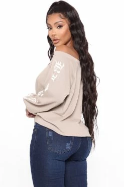 Fashion Nova Hoodies & Sweatshirts Too Blessed To Stress Cropped Sweatshirt - Mocha