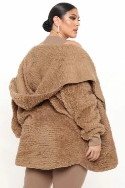 Fashion Nova Cozied Up Together Faux Sherpa Jacket - Mocha