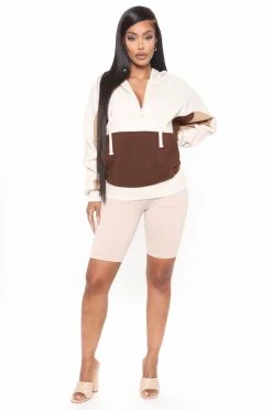Fashion Nova Color Block The Negativity Hoodie - Mocha/combo Hoodies & Sweatshirts
