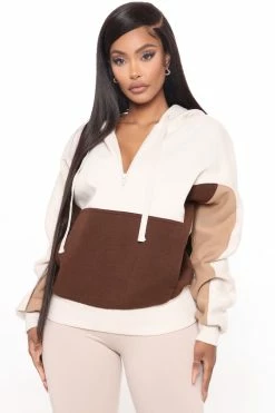 Fashion Nova Color Block The Negativity Hoodie - Mocha/combo Hoodies & Sweatshirts