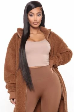 Fashion Nova Cabin Stay Sherpa Jacket - Camel