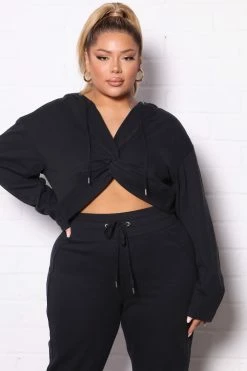 Fashion Nova Hoodies & Sweatshirts Extreme Flex Twist Front Hoodie - Black