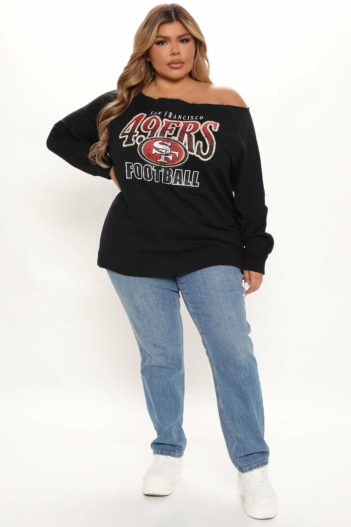 Fashion Nova Hoodies & Sweatshirts NFL Play The Field 49ers Off Shoulder Sweatshirt - Black