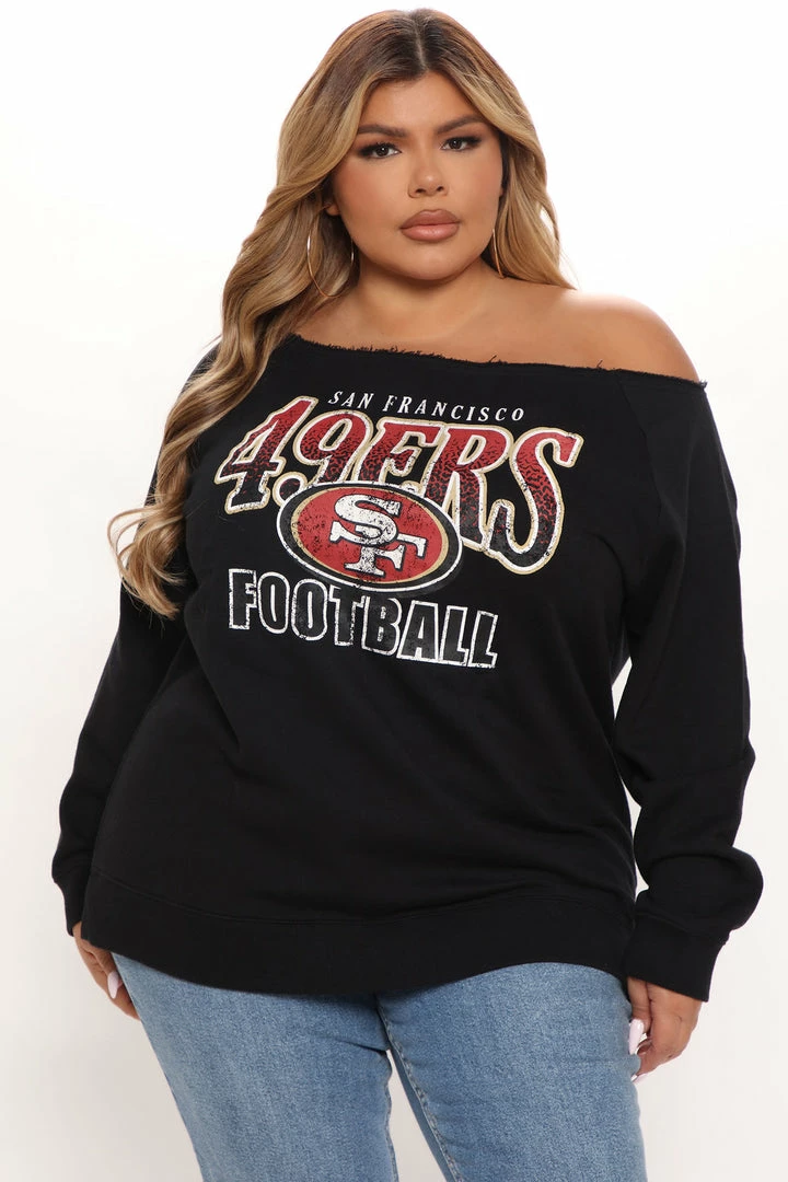 Fashion Nova Hoodies & Sweatshirts NFL Play The Field 49ers Off Shoulder Sweatshirt - Black