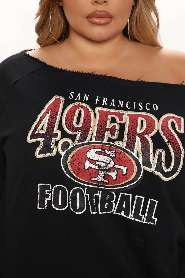 Fashion Nova Hoodies & Sweatshirts NFL Play The Field 49ers Off Shoulder Sweatshirt - Black