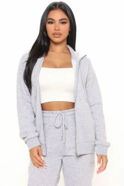 Fashion Nova Hoodies & Sweatshirts Time To Chill Zip Up Hoodie - Heather Grey