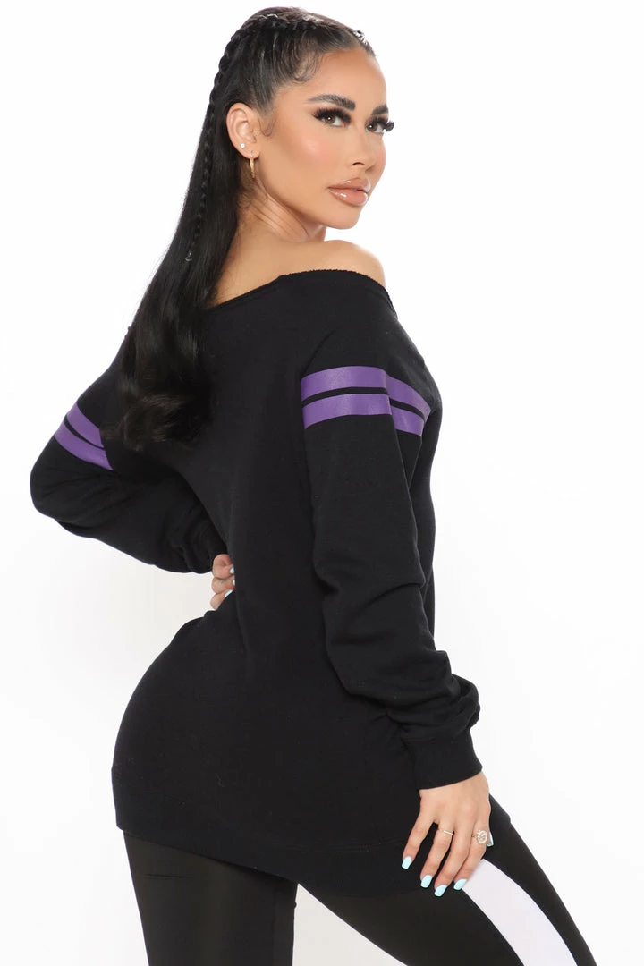 Fashion Nova NBA Court Side Seats Off Shoulder Lakers Sweatshirt - Black