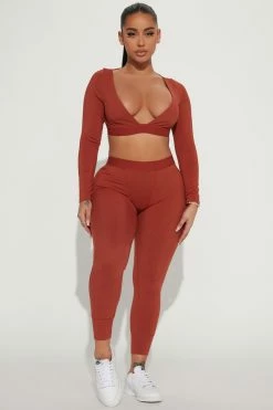 Fashion Nova Minna Legging Set - Rust Loungewear Sets