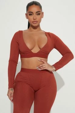 Fashion Nova Minna Legging Set - Rust Loungewear Sets