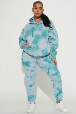 Fashion Nova Stay Relaxed Tie Dye Jogger Set - Mint Loungewear Pant Sets