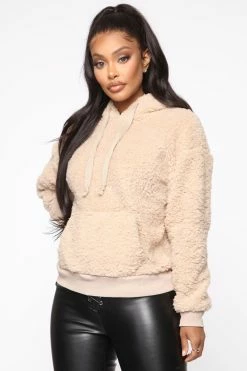 Fashion Nova Oh So Cozy Sherpa Pullover - Tan Hoodies & Sweatshirts