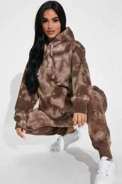 Fashion Nova Loungewear Pant Sets Stay Relaxed Tie Dye Jogger Set - Brown/combo