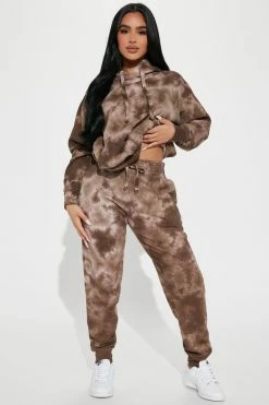 Fashion Nova Loungewear Pant Sets Stay Relaxed Tie Dye Jogger Set - Brown/combo