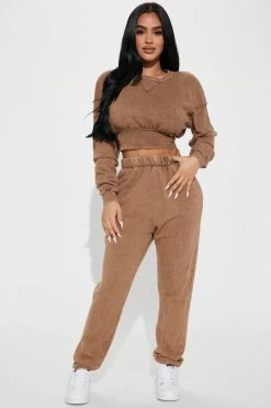 Fashion Nova Need A Break Jogger Set - Mocha Loungewear Pant Sets