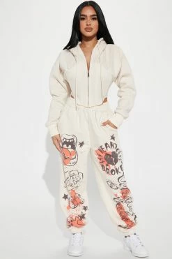 Fashion Nova Late Nights Jogger Pant Set - Beige