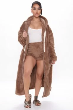 Fashion Nova Hoodies & Sweatshirts Teddy Set Go Fuzzy Jacket - Brown