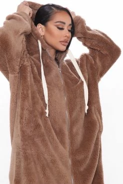 Fashion Nova Hoodies & Sweatshirts Teddy Set Go Fuzzy Jacket - Brown