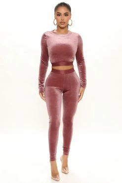 Fashion Nova Always Together Velour Legging Set - Mauve Loungewear Sets