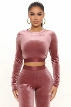 Fashion Nova Always Together Velour Legging Set - Mauve Loungewear Sets