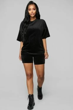 Fashion Nova Such A Softie Velour Set - Black Loungewear Short Sets
