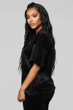 Fashion Nova Such A Softie Velour Set - Black Loungewear Short Sets