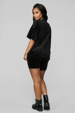 Fashion Nova Such A Softie Velour Set - Black Loungewear Short Sets