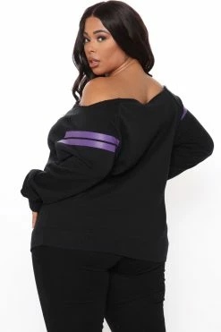 Fashion Nova NBA Court Side Seats Off Shoulder Lakers Sweatshirt - Black