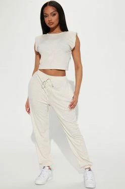 Fashion Nova Loungewear Pant Sets Life Of Leisure Jogger Set - Oatmeal