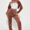 Fashion Nova Loungewear Pant Sets She's Casual Velour Jogger Set - Brown