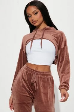 Fashion Nova Loungewear Pant Sets She's Casual Velour Jogger Set - Brown