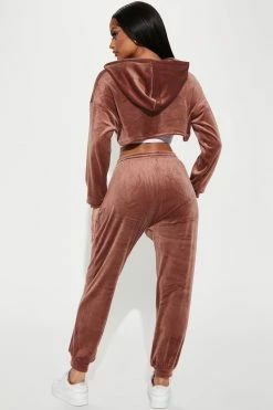 Fashion Nova Loungewear Pant Sets She's Casual Velour Jogger Set - Brown