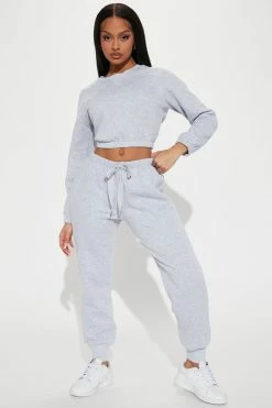 Fashion Nova Loungewear Pant Sets She's Always Chill Jogger Pant Set - Heather Grey