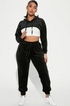 Fashion Nova Loungewear Pant Sets She's Casual Velour Jogger Set - Black