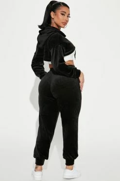 Fashion Nova Loungewear Pant Sets She's Casual Velour Jogger Set - Black