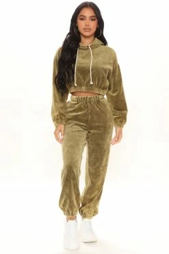 Fashion Nova Stay In With Me Cropped Hoodie - Olive