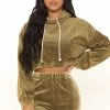 Fashion Nova Stay In With Me Cropped Hoodie - Olive
