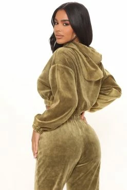 Fashion Nova Stay In With Me Cropped Hoodie - Olive
