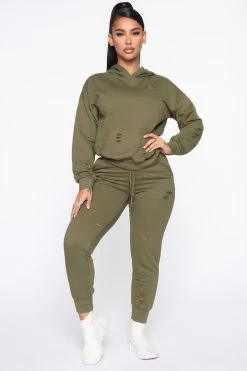 Fashion Nova Step Your Game Up Distressed Lounge Joggers - Olive Sweatpants & Joggers