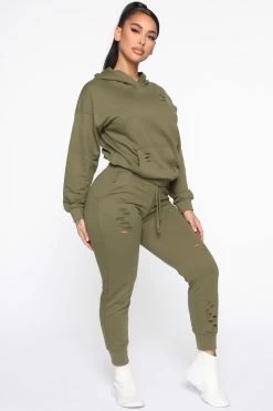 Fashion Nova Step Your Game Up Distressed Lounge Joggers - Olive Sweatpants & Joggers