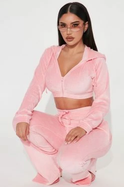 Fashion Nova Running Into Town Velour Pant Set - Pink