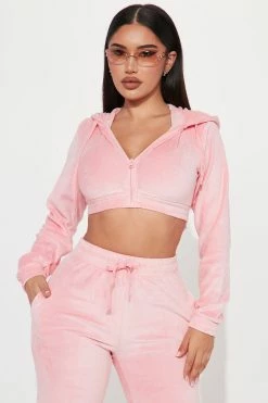 Fashion Nova Running Into Town Velour Pant Set - Pink
